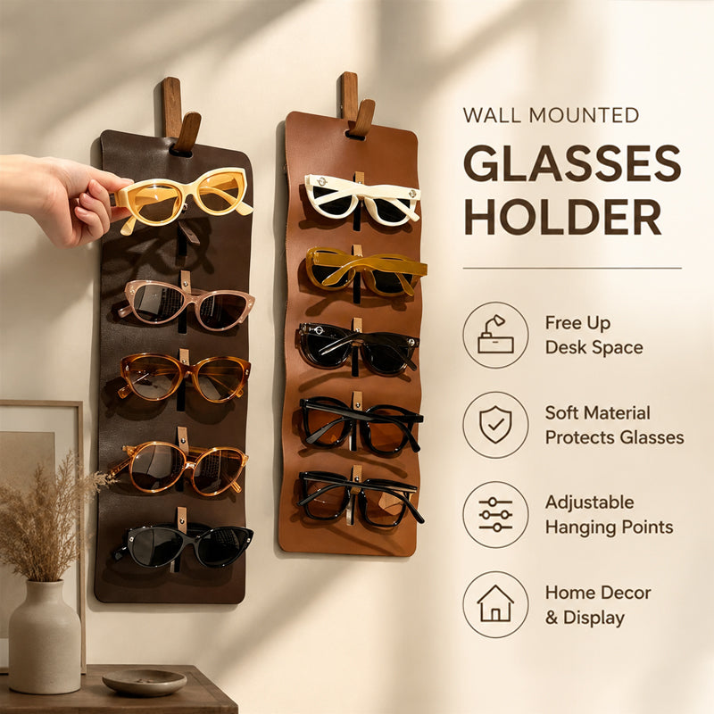 👓Wall‑Mounted Faux‑Leather Glasses Storage Hanger | Sunglasses Wall Organiser