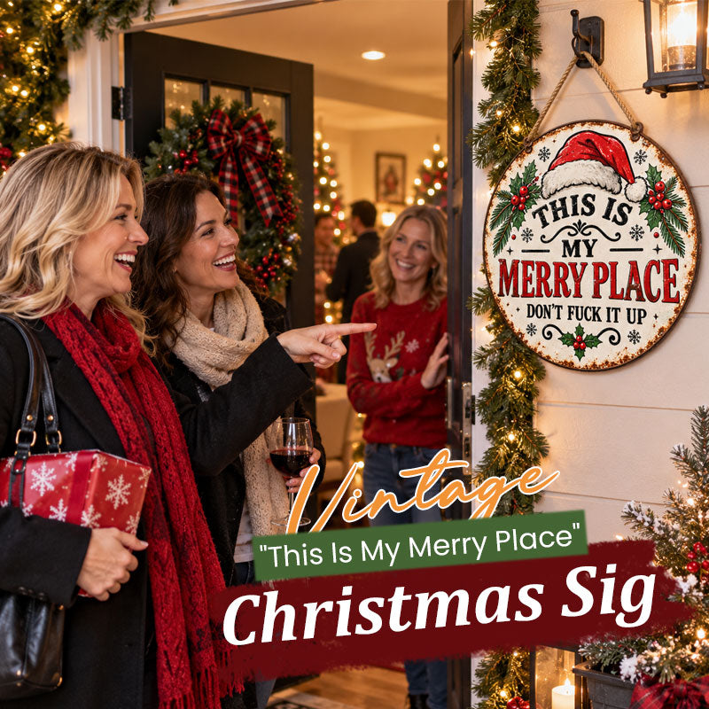Vintage "This Is My Merry Place" Christmas Hanging Sig