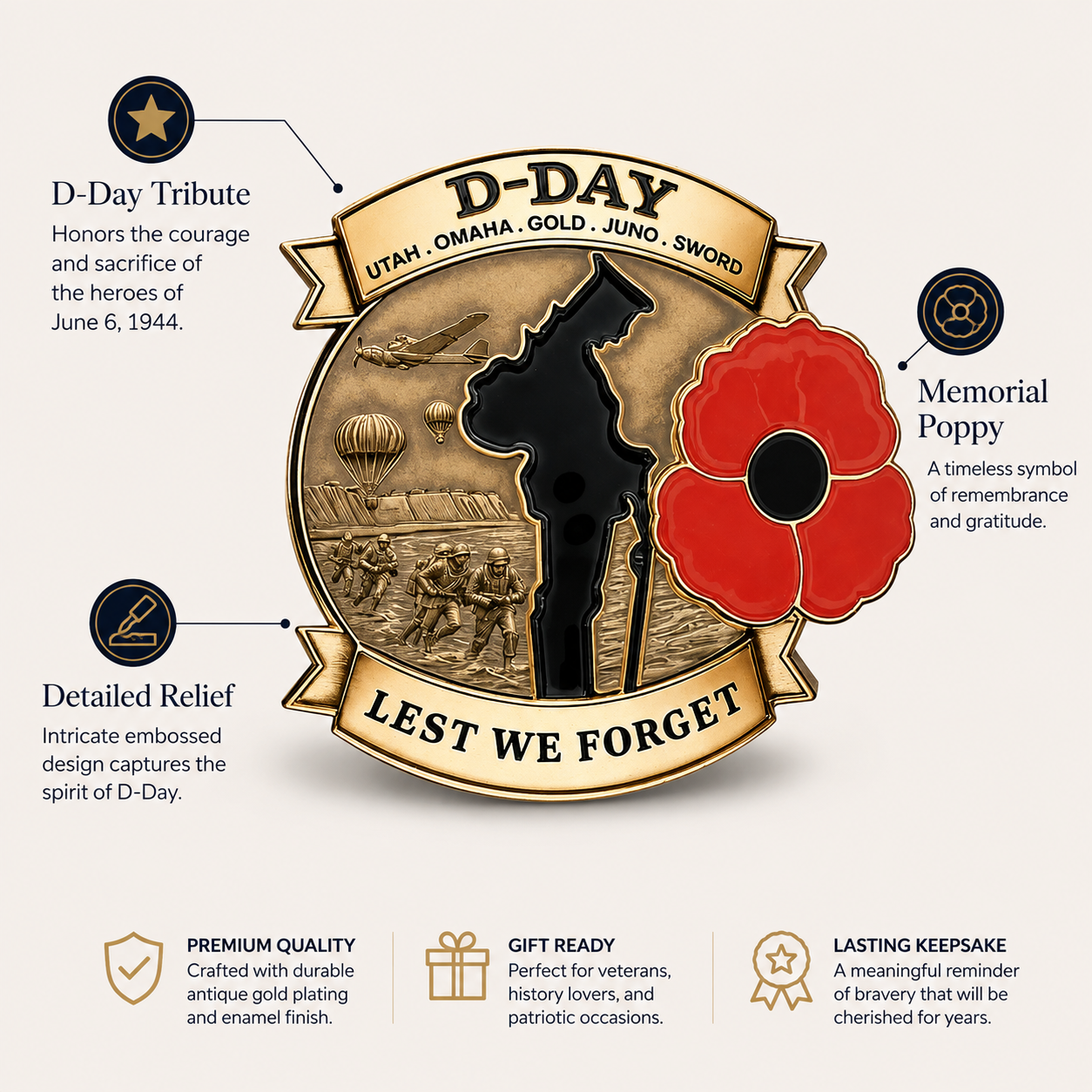 🌹 80th‑Anniversary Remembrance Commemorative Brooch | Honour Their Sacrifice Lapel Pin for Remembrance Occasions