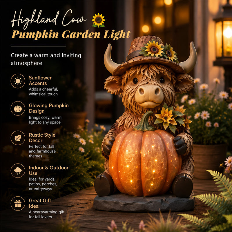 Highland Cow Pumpkin Solar Garden Light