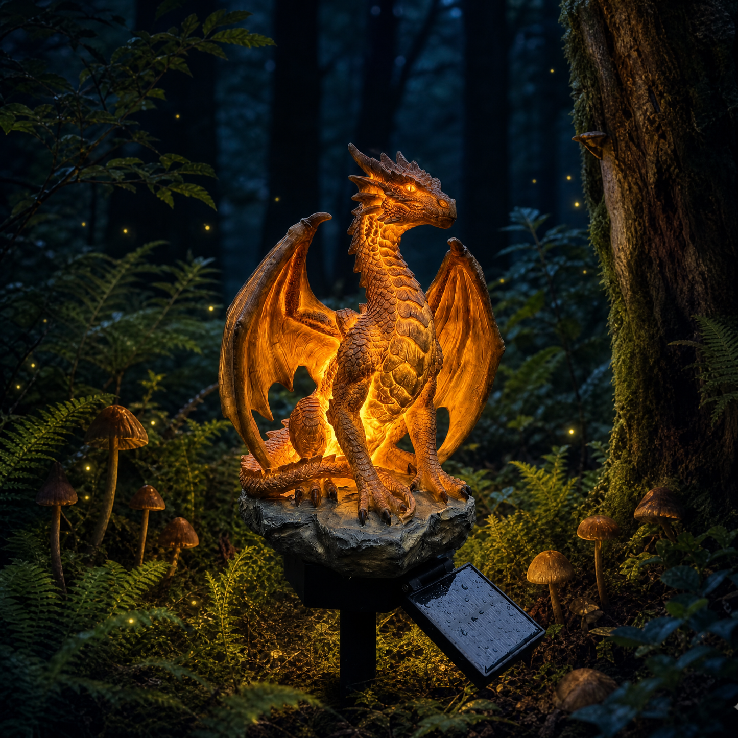 Dragon Legacy Golden Ember Solar Garden Stake Light – Gothic Outdoor Lawn Ornament