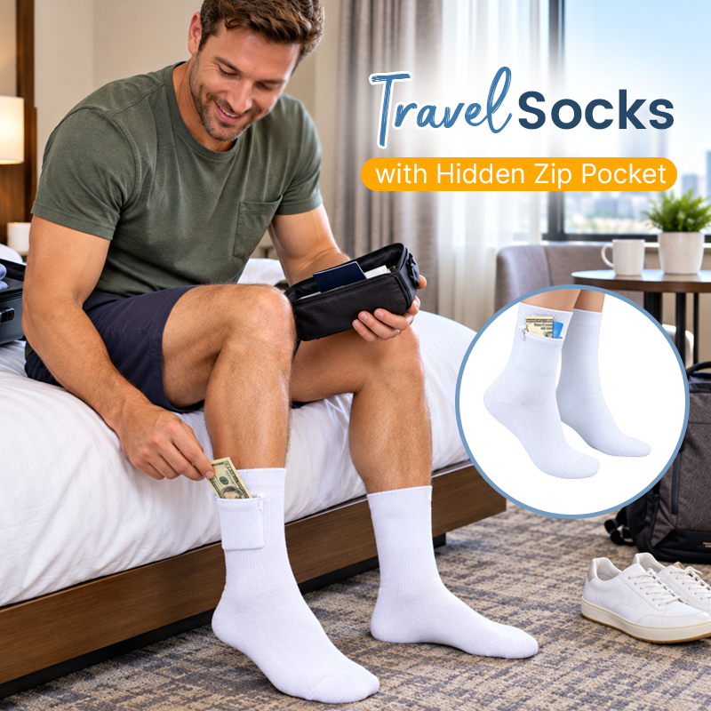 Travel Socks with Hidden Zipper Pocket – Anti-Theft Security Pocket for Cash & Cards
