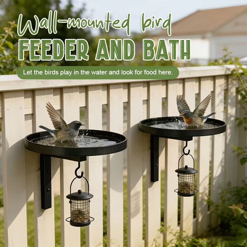 2-in-1 Wall Mounted Bird Bath & Feeder Hook | Weatherproof Garden Wildlife Accessory