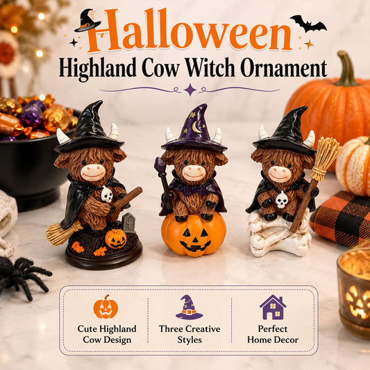 Vintage Highland Cow Halloween Decor Ornament – Rustic Highland Cow Autumn Garden Statue