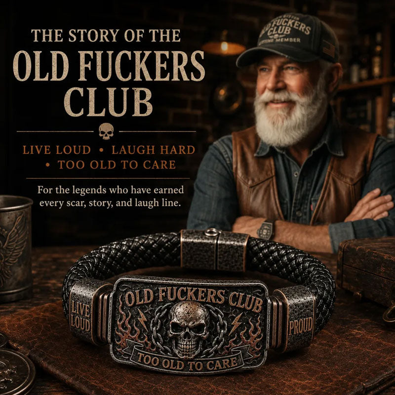 Old F*ckers Club Braided Leather Bracelet – Too Old To Care Slogan Wristband