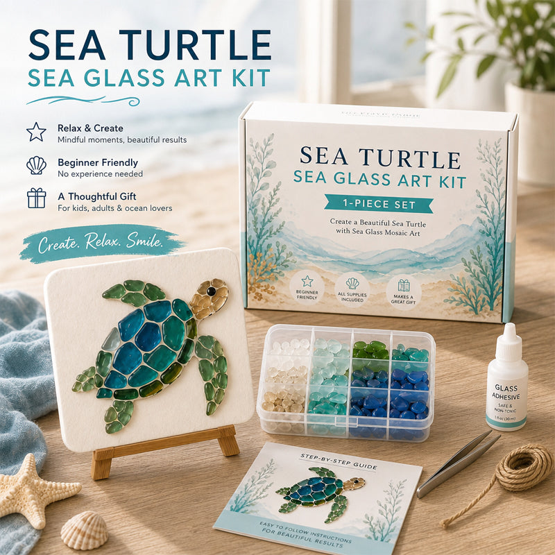 Coastal Sea Glass Mosaic Art DIY Kit – Handmade Seaside Themed Wall Decor Craft Set
