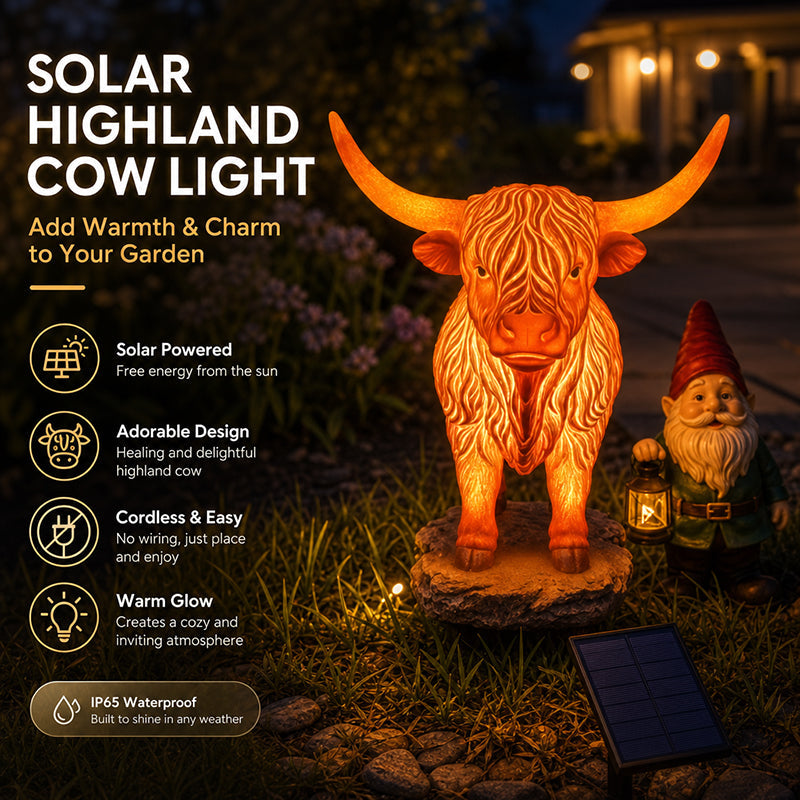 💡🐮 Highland Cattle Solar Garden Ornament Light