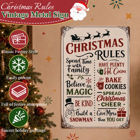 Christmas Rules Vintage Metal Sign | Festive Wall Plaque Christmas Home Decor