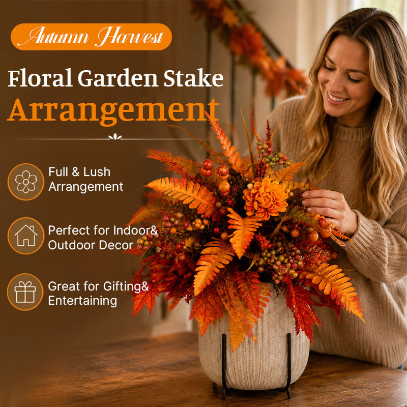 Autumn Harvest Floral Garden Stake Arrangement 🍁 | Fall Flower Ornament for Outdoor Garden Patio Decor