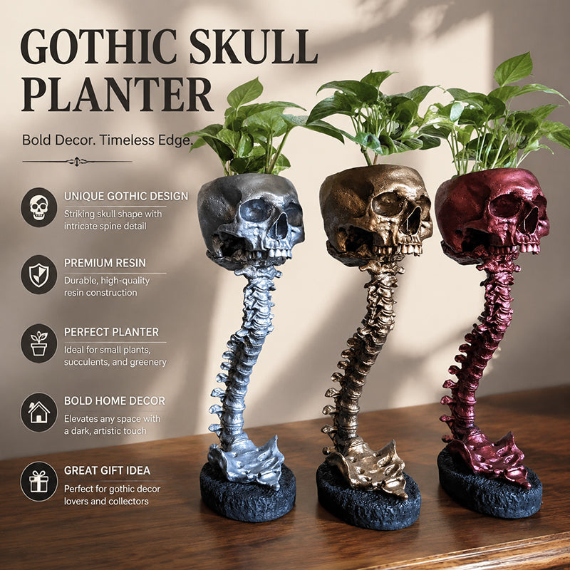 Quirky Spooky Skull Plant Pot, Skeleton Ornament Vase For Gothic Rooms