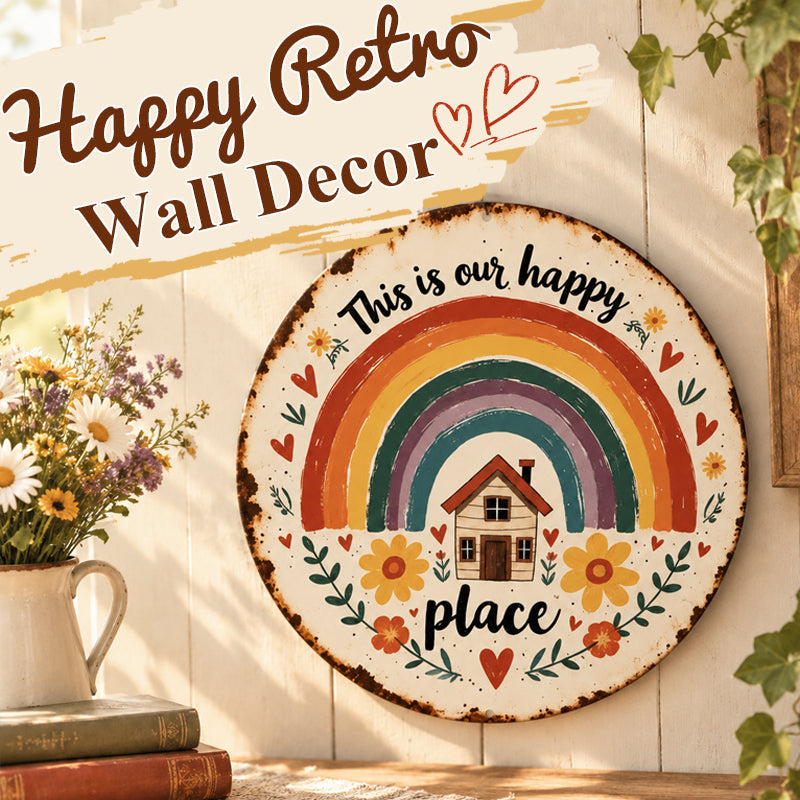 Happy Little World Vintage Metal Wall Sign ✨ Retro Cottage Home Decor
