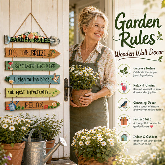 Garden Rules Wooden Hanging Sign – Cosy Cottage Garden Wall Décor 🌿🏡