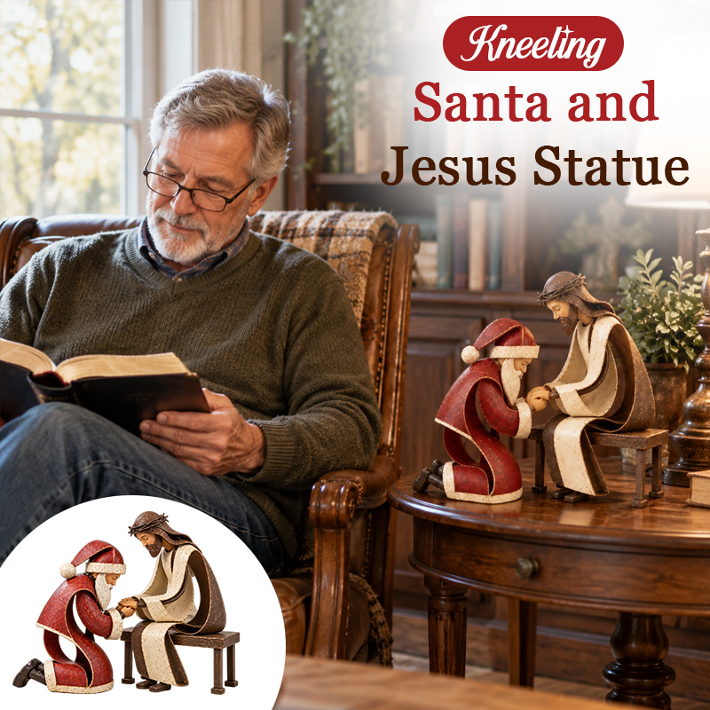 Kneeling Santa Before Jesus – Christian Christmas Decoration