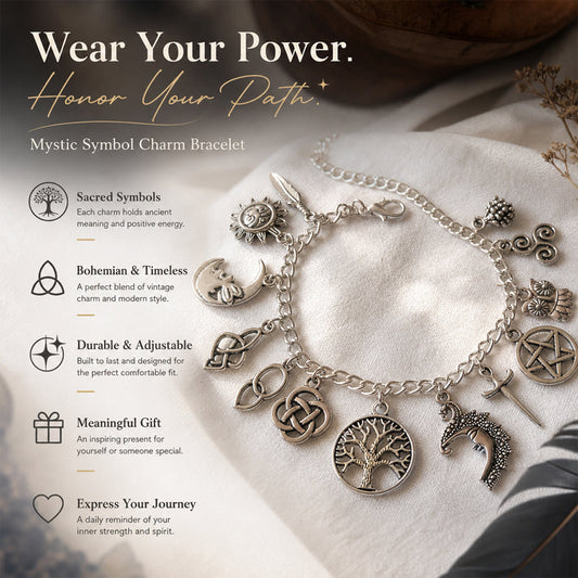 Celestial Celtic Symbol Charm Bracelet – Silver Sun Moon Tree Pentagram Jewellery