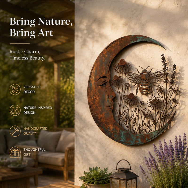 🐝 Crescent Moon Wall Ornament | Bee & Dragonfly Wildlife Wall Decoration
