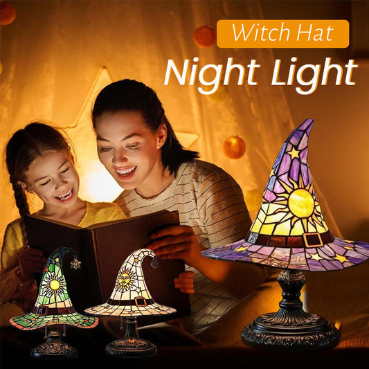 Enchanting Stained Glass Witch Hat Night Lamp | Magical Warm Home Glow 🧙‍♀️