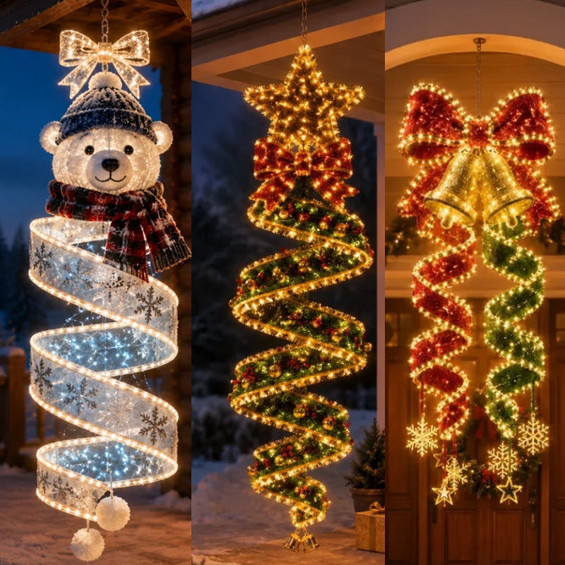 Christmas Spiral Hanging LED Lights | Festive Magic Indoor & Outdoor Xmas Decor Lights