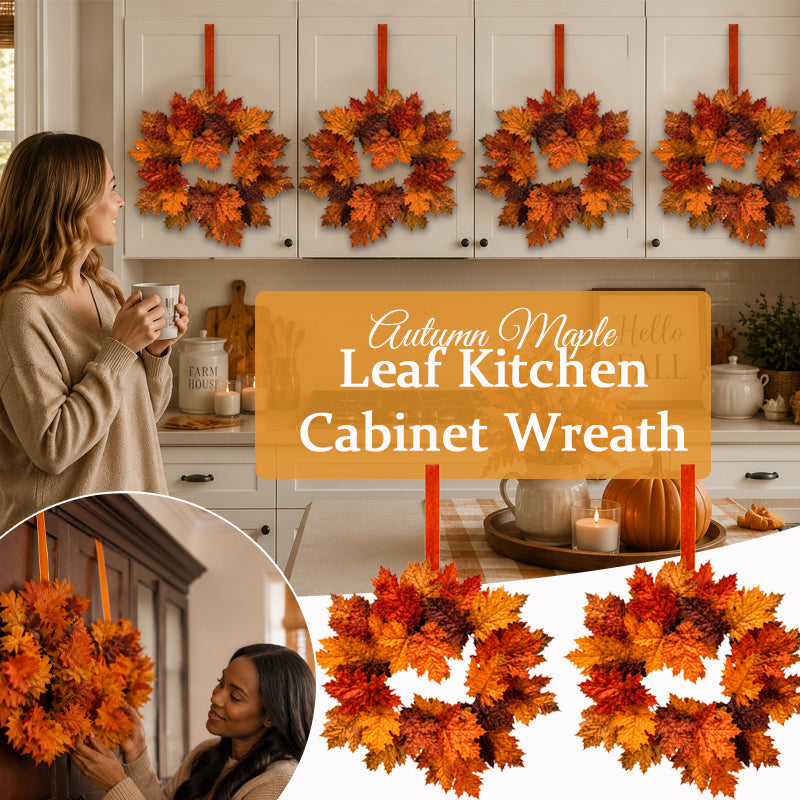 Autumn Maple Leaf Wreath with Ribbon | Cosy Fall Kitchen Cabinet Decor For UK Homes