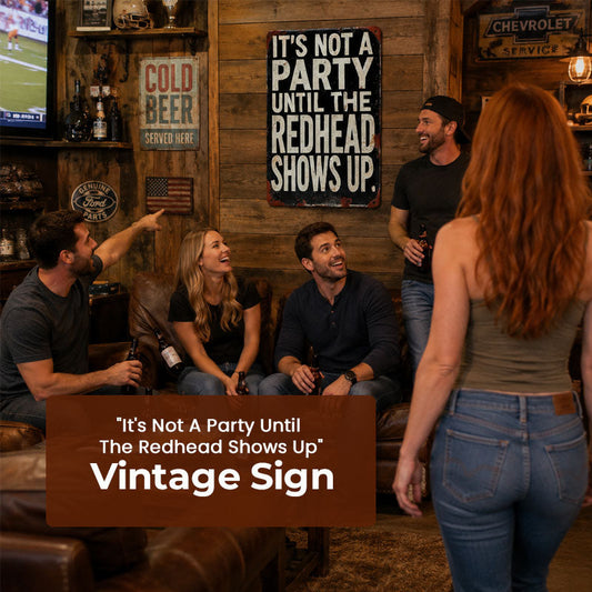 "It's Not A Party Until The Redhead Shows Up" Vintage Sign