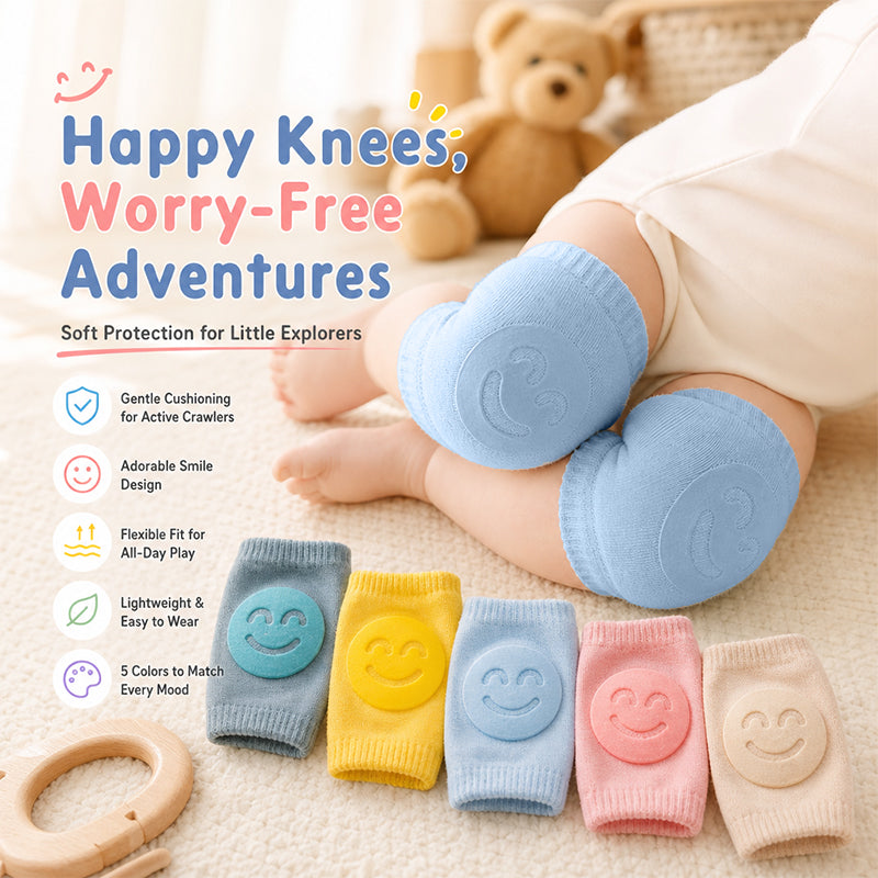2026 Summer Baby Range | Soft Terry Cotton Crawling Knee & Elbow Guards, Cute Smile Prints