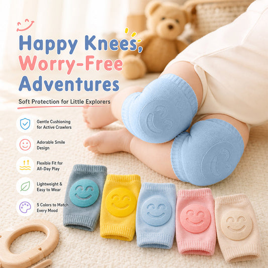 2026 Summer Baby Range | Soft Terry Cotton Crawling Knee & Elbow Guards, Cute Smile Prints