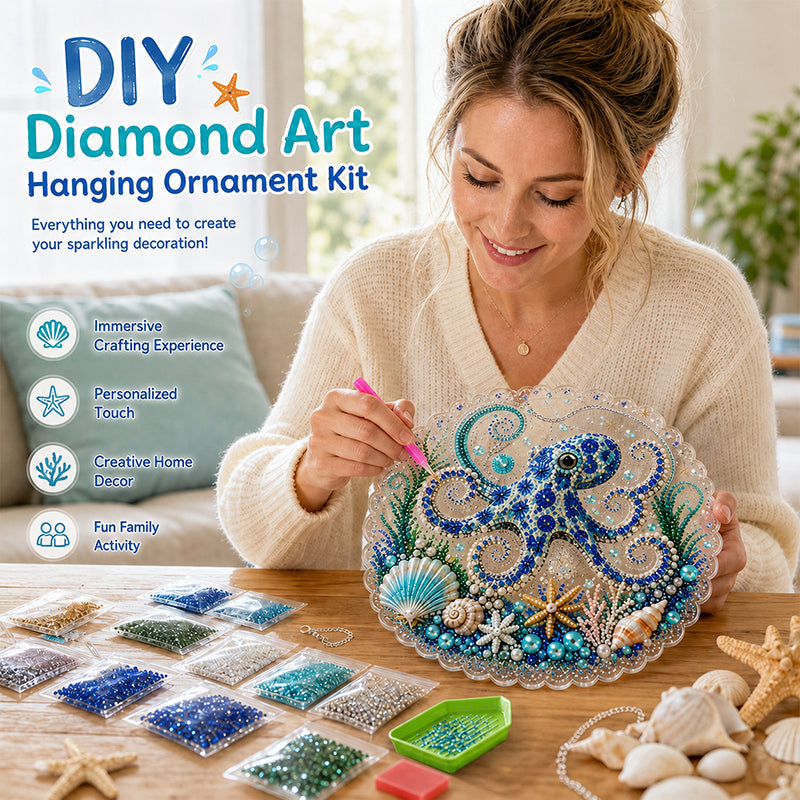 Handmade DIY Ocean Diamond Art Acrylic Hanging Plaque, Coastal Seaside Window Wall Decor For UK Homes