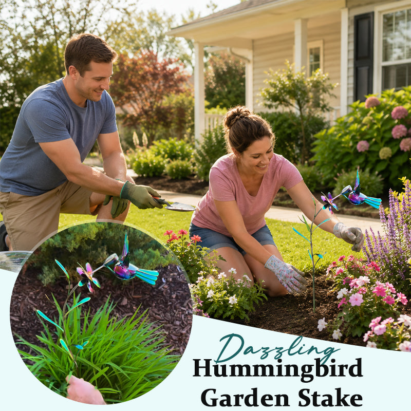 Iridescent Dazzling Hummingbird Wind Spinner Stake – Colourful Metal Weatherproof Garden Ornament