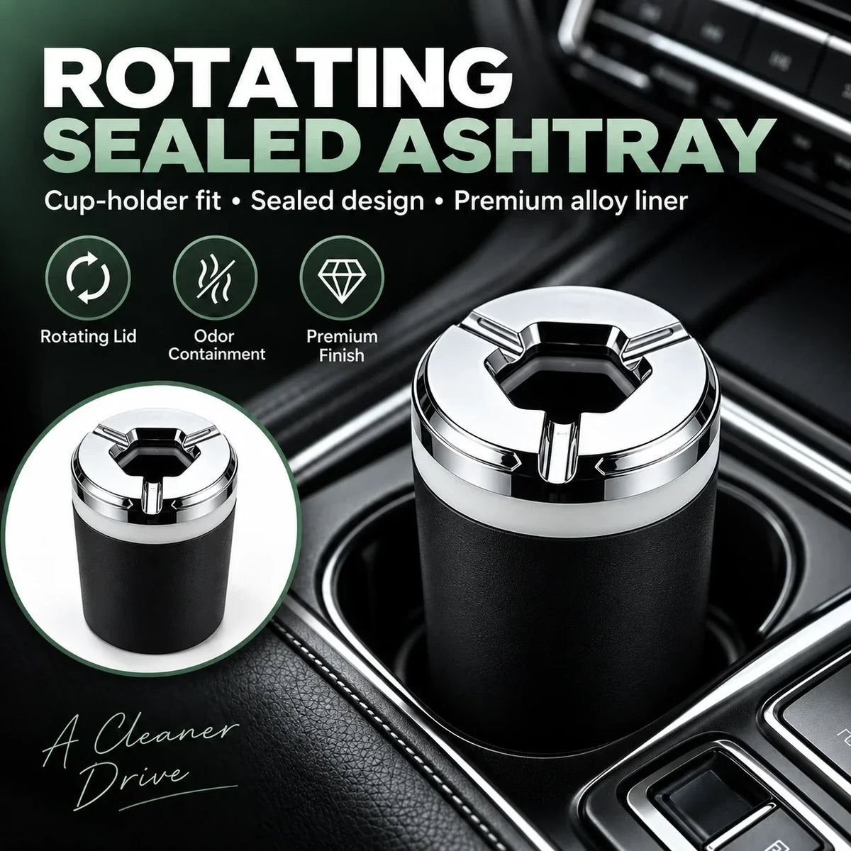 🚗 Premium Car Ashtray – Rotating Sealed Lid & Heat-Resistant Ceramic Inner Liner