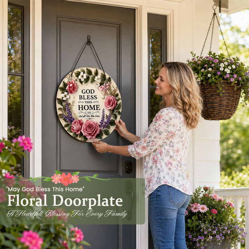 🌸 Türschild mit Blumenmuster „Möge Gott dieses Haus segnen“ – Ein herzlicher Segen für jede Familie 🙏