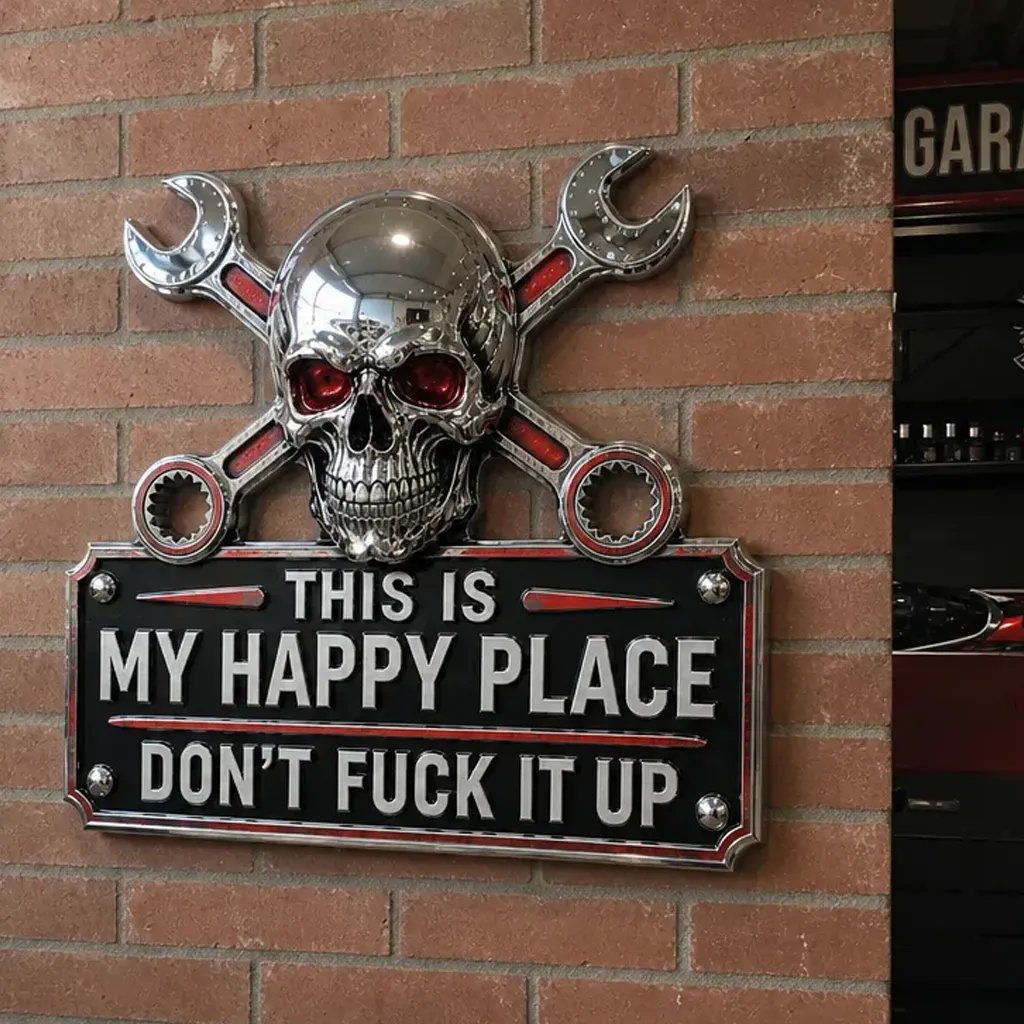 🔥Father's Day Special💀 "My Happy Place" Garage Wall Sign