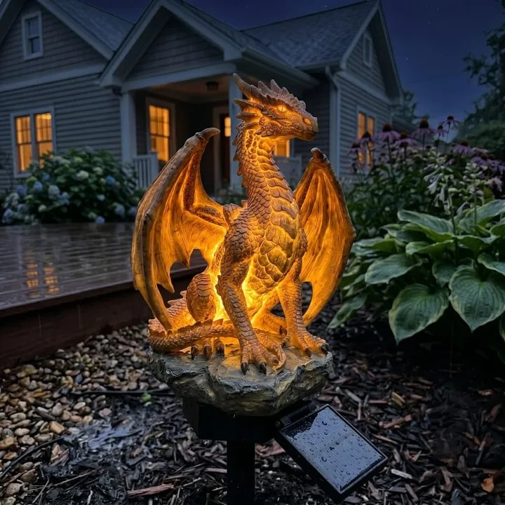 Dragon Legacy Golden Ember Solar Garden Stake Light – Gothic Outdoor Lawn Ornament