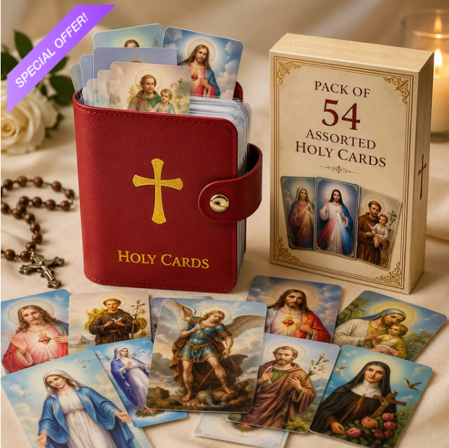 ✝️ Katholischer Heiligenkartenhalter aus echtem Leder – Taschen-Gebetskartenorganizer mit Druckknopfverschluss