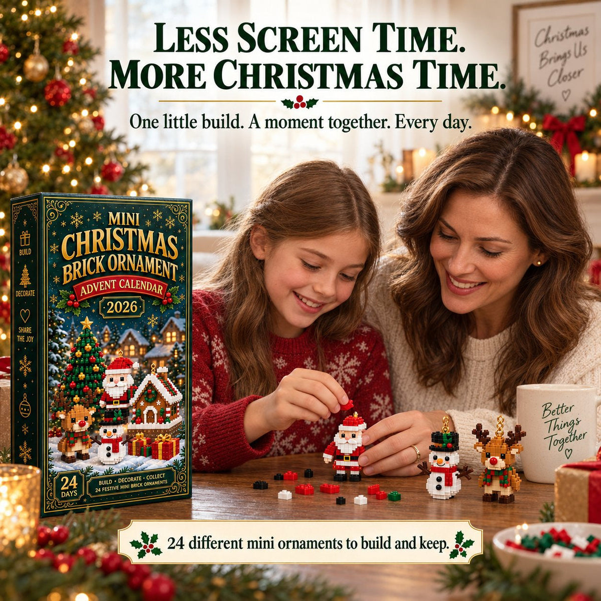 🎄Christmas Building Block Advent Calendar – 24 Mini Festive Ornaments