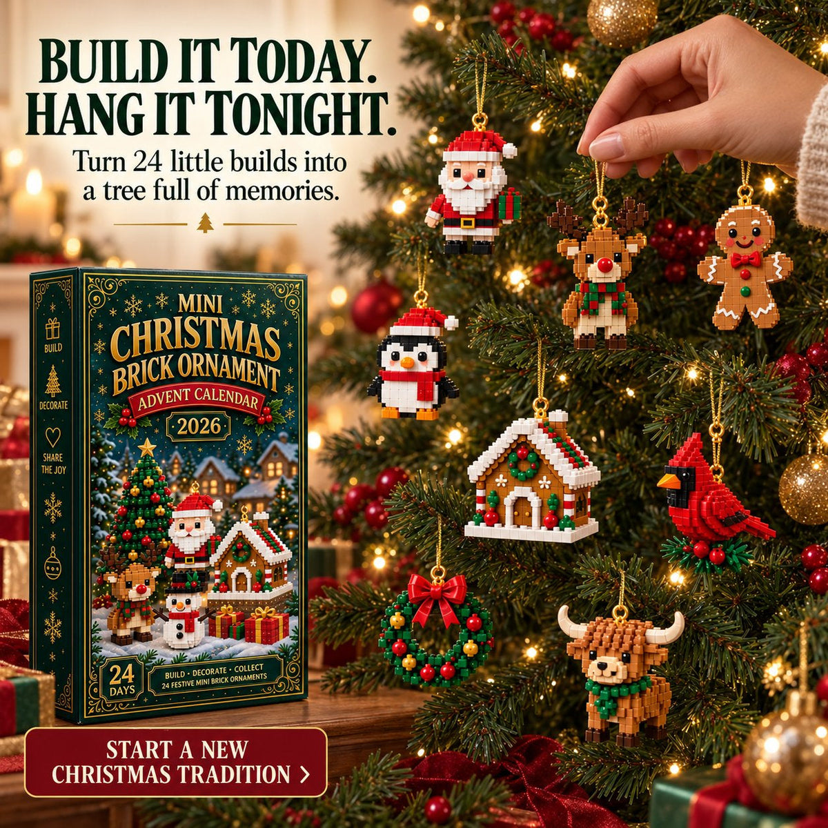 🎄Christmas Building Block Advent Calendar – 24 Mini Festive Ornaments