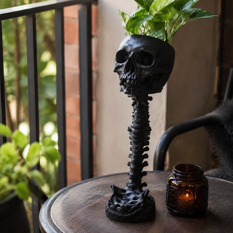Quirky Spooky Skull Plant Pot, Skeleton Ornament Vase For Gothic Rooms