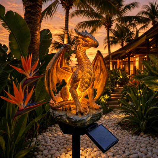 Dragon Legacy Golden Ember Solar Garden Stake Light – Gothic Outdoor Lawn Ornament