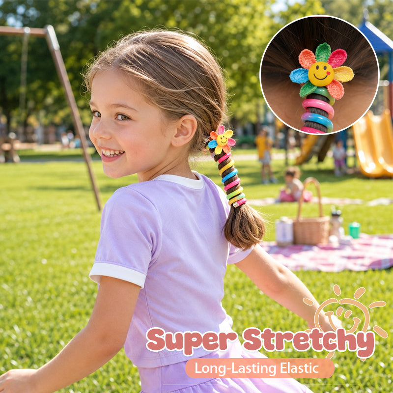 Rainbow Cartoon Spiral Hair Bobbles | Gentle No Pull Hair Ties for Little Girls