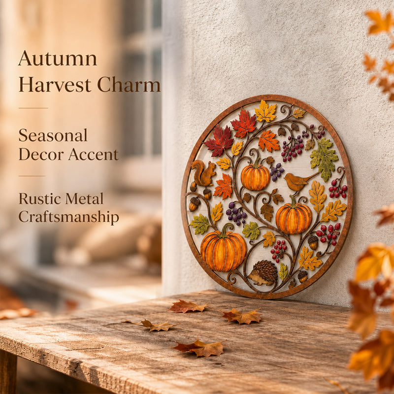 🍂Autumn Pumpkin & Wildlife Animal Metal Sign | Rustic Wall Home Decor
