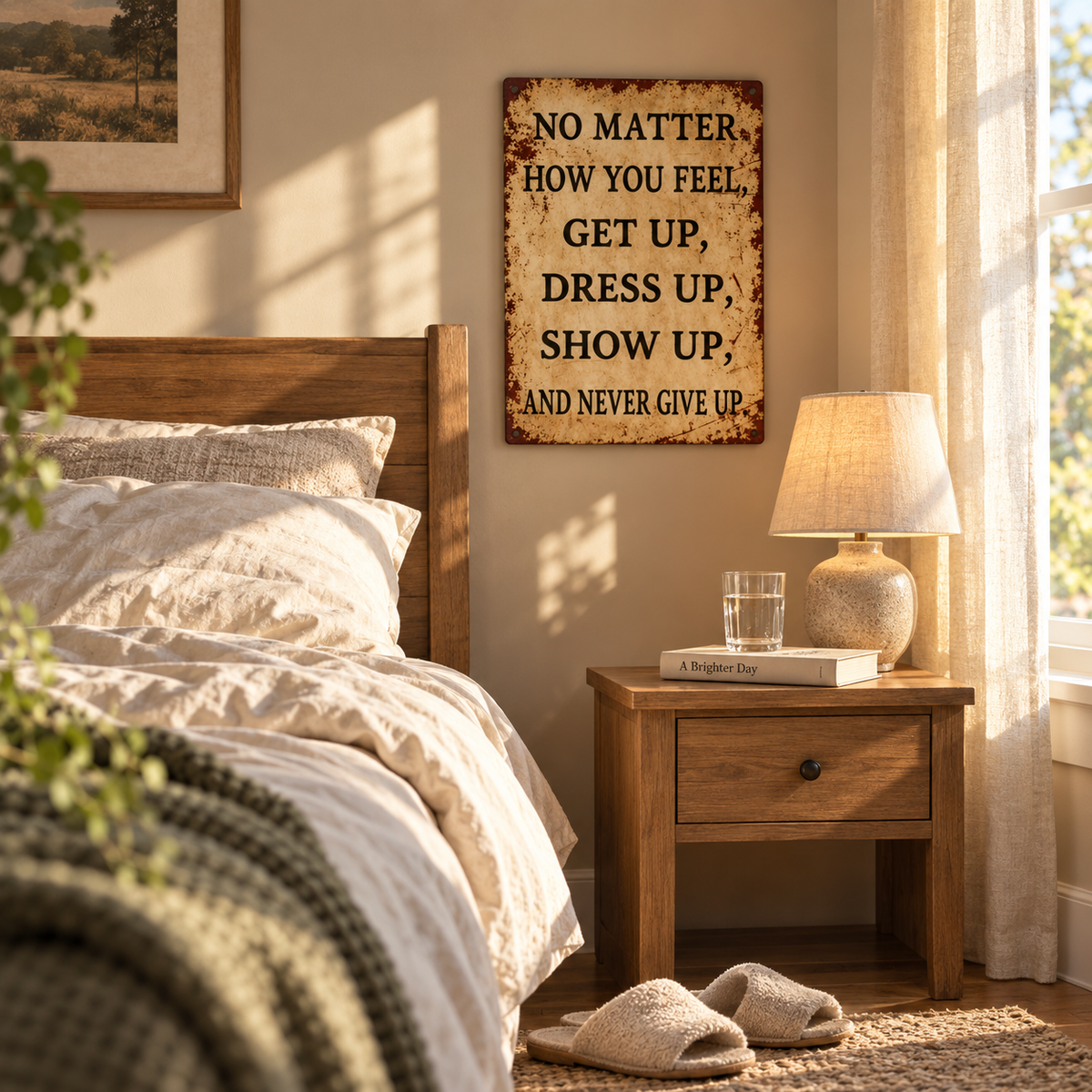Retro Motivational Quote Metal Wall Sign, Rustic Vintage Decor Plaque for Home