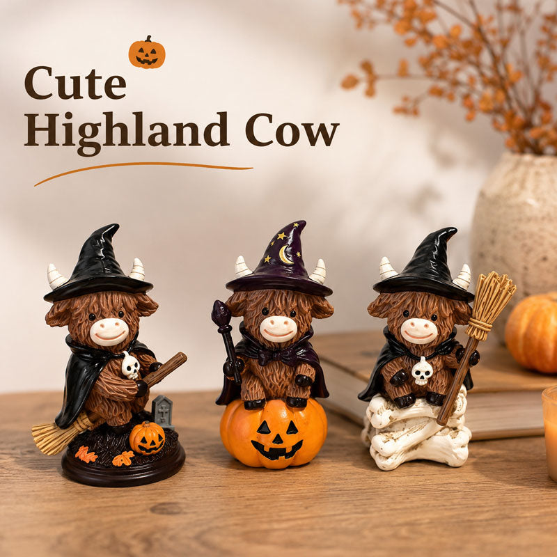 Vintage Highland Cow Halloween Decor Ornament – Rustic Highland Cow Autumn Garden Statue