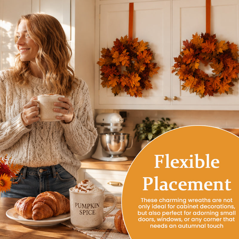 Autumn Maple Leaf Wreath with Ribbon | Cosy Fall Kitchen Cabinet Decor For UK Homes