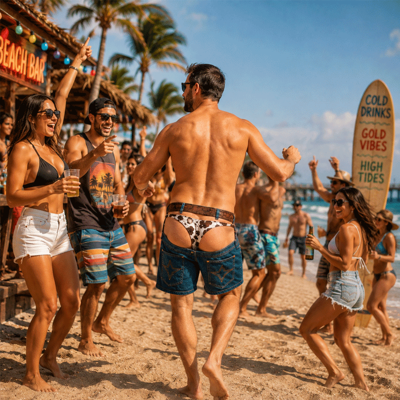 🏖️ Fake Denim‑Print Novelty Beach & Pool Shorts