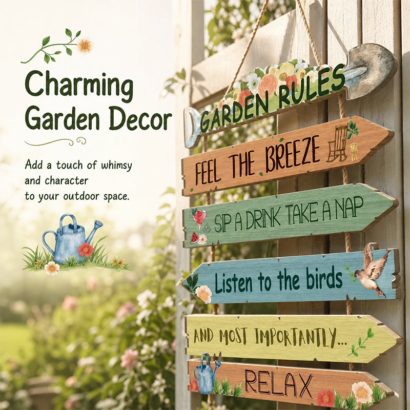 Garden Rules Wooden Hanging Sign – Cosy Cottage Garden Wall Décor 🌿🏡