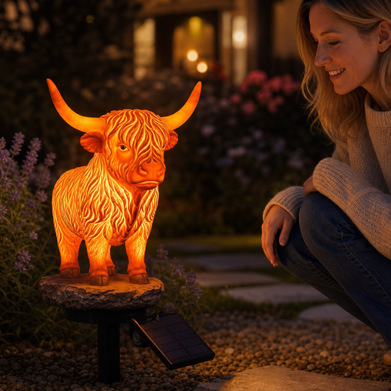 💡🐮 Highland Cattle Solar Garden Ornament Light