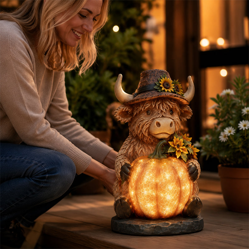 Highland Cow Pumpkin Solar Garden Light
