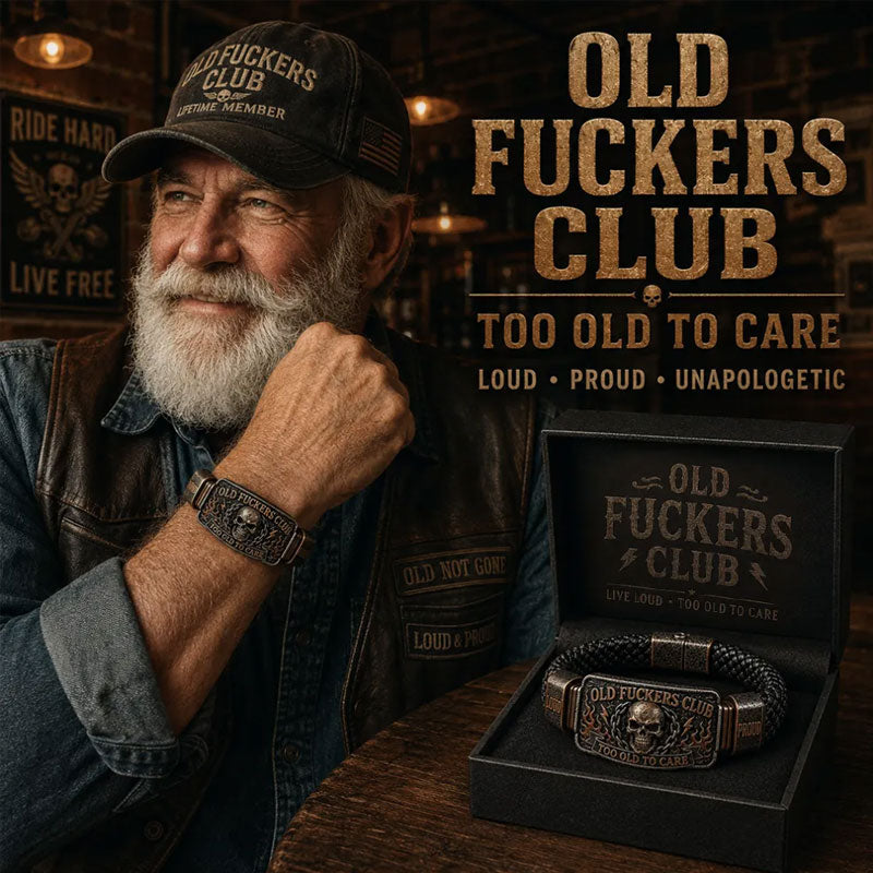 Old F*ckers Club Braided Leather Bracelet – Too Old To Care Slogan Wristband