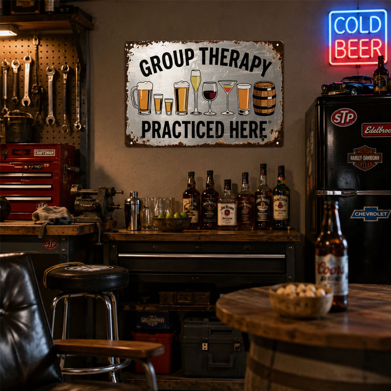 🍻😂 "Group Therapy Practiced Here" Sign