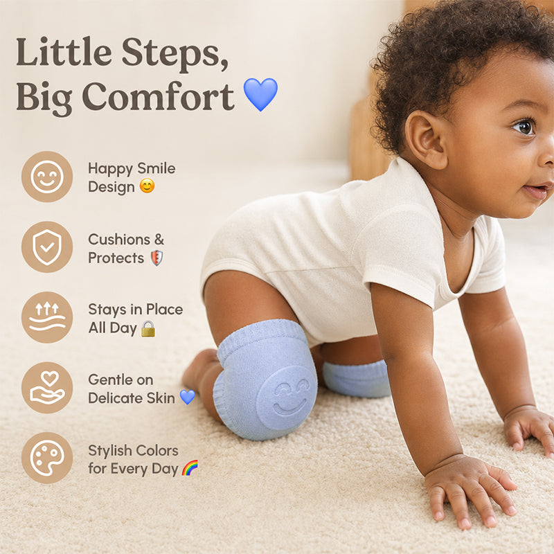 2026 Summer Baby Range | Soft Terry Cotton Crawling Knee & Elbow Guards, Cute Smile Prints
