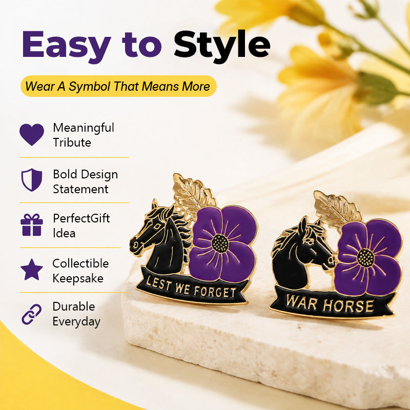 Purple Poppy War‑Horse Memorial Brooch | Lest We Forget Remembrance Animal Tribute Lapel Pin