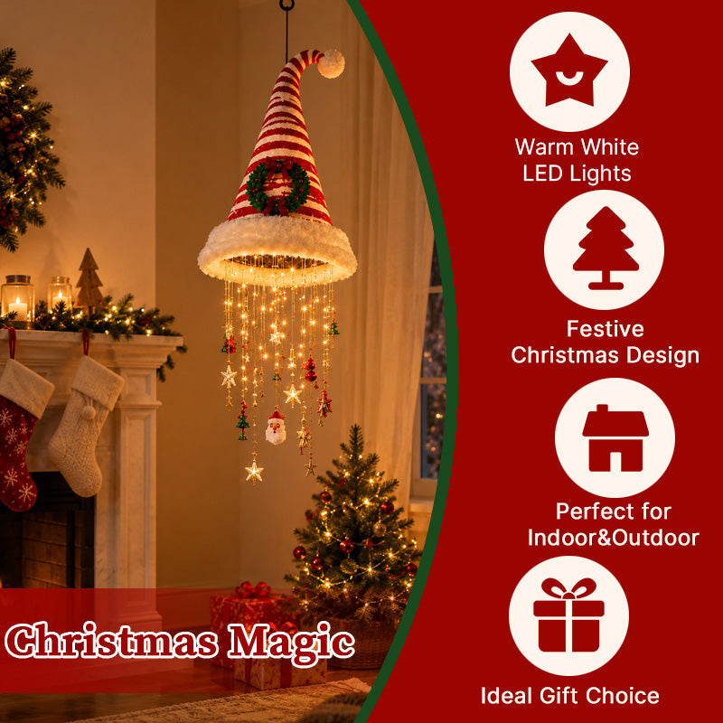 🎅 Light‑Up Christmas Hat Pendant Light, Festive LED Hanging Decoration For Home & Xmas Tree